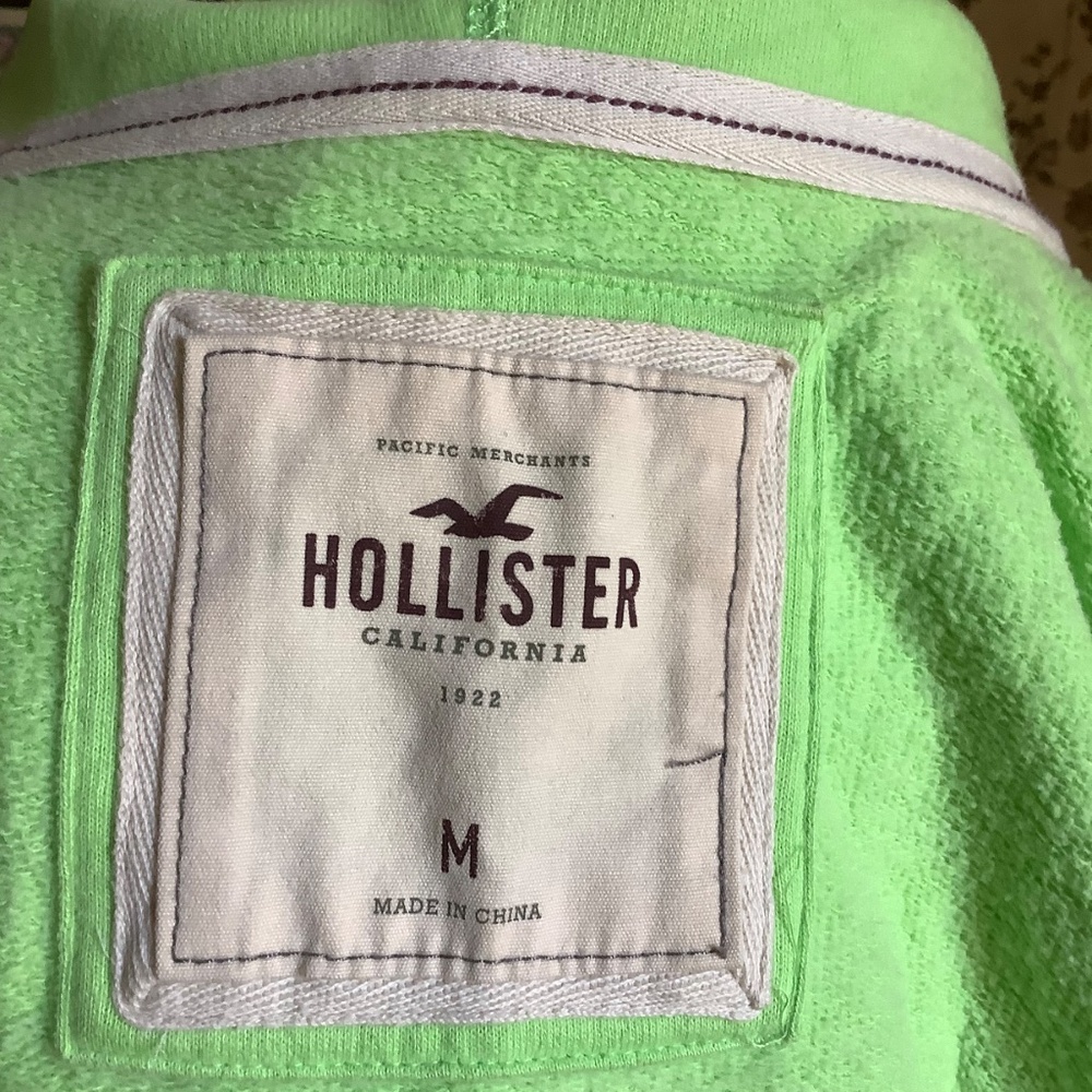 Hollister Full Zip Hooded Sweatshirt Cotton Blend Light Green Size M - Picture 2 of 4